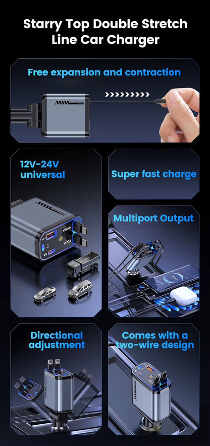 RETRACTABLE CAR CHARGER 4em 1