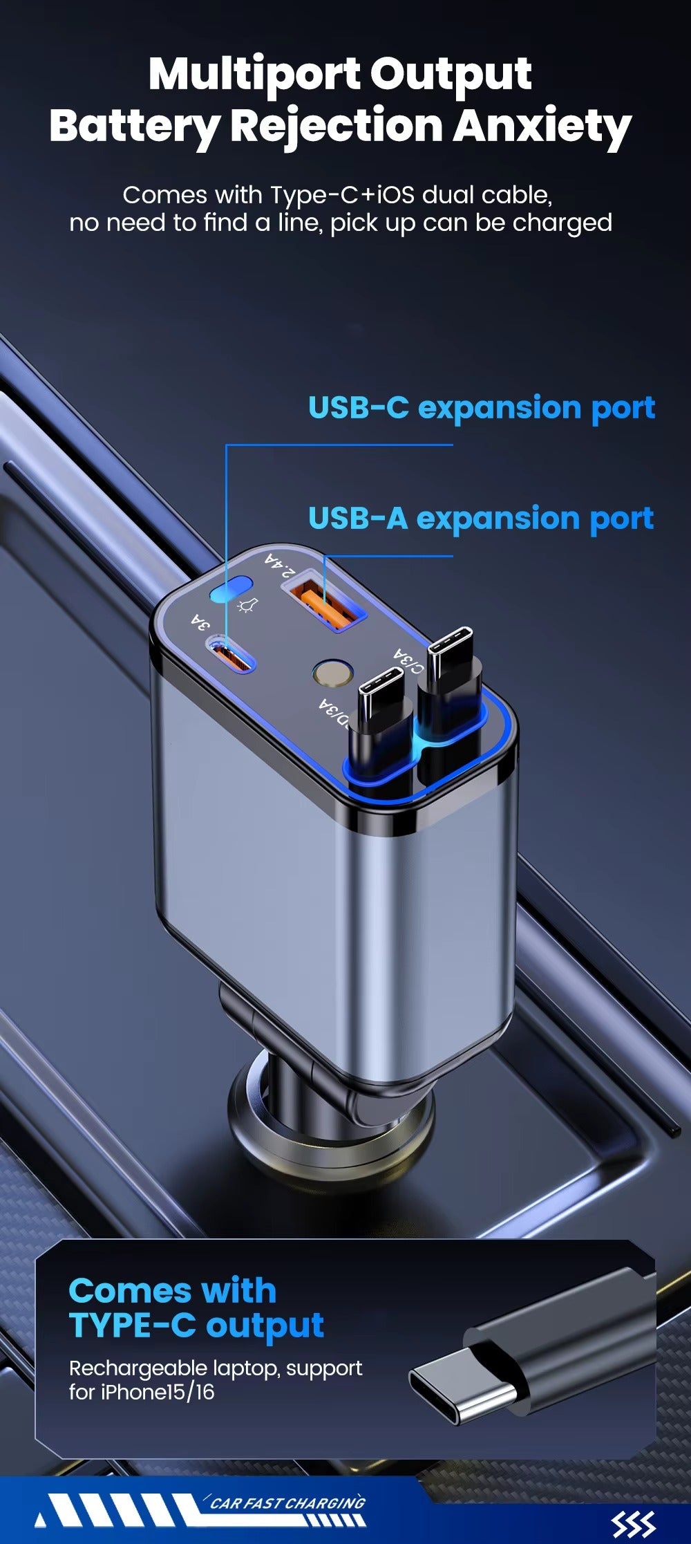 RETRACTABLE CAR CHARGER 4em 1